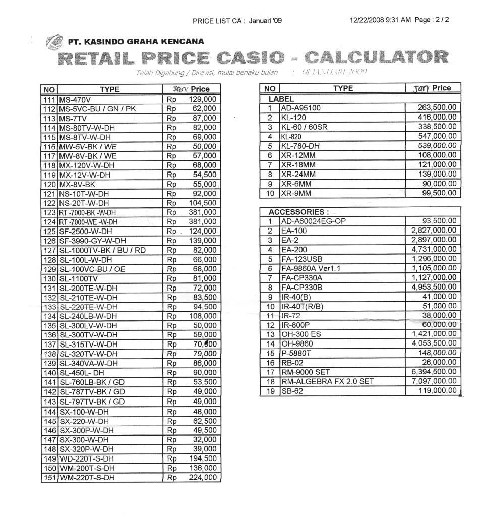kalkulator,casio,calculator,daftar harga