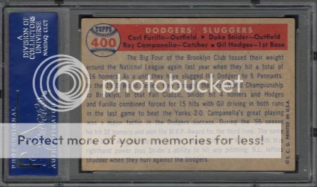 1957 Topps Baseball #400 Dodgers Sluggers PSA 5  